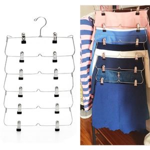 6-tier rok broek shorts hangers met verstelbare clips ruimte besparen geen slip 12 clips kleding opslag metalen rok rack 220408