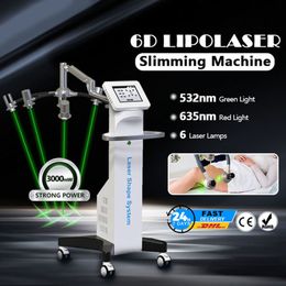 6 behandelingskoppen lipo laser 6d 532 nm lipolaser afslankelen 635 nm rode en groen licht lipolyse lichaam slanke machine vetcellulitisreductie