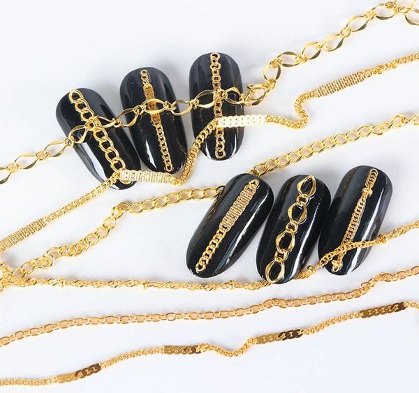 Chaîne métallique 3d de 6 types, décoration pour Nail Art, alliage or argent, breloques pour ongles, perles en diamant, bijoux coulissants, accessoire 2979486