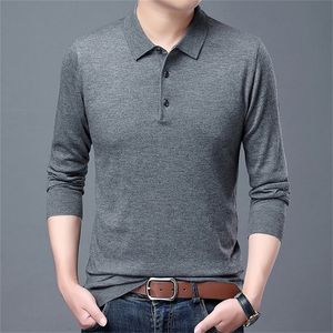 6% Wol Hoge Kwaliteit Designer Modemerk Effen Kleur Casual Japanse Polo Shirt Mannen Lange Mouw Tops Heren Kleding 220402