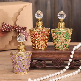 6 X 10ml Rode Metalen Lege Fles Hervulbare Fancy Vintage Diamond Parfum Fles Arabische Dubai Ontmoetingen Bloem Essentie Fles BJ
