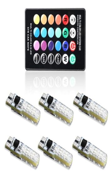 6 x ampoules de voiture Led RGB T10 W5W avec télécommande 194 168 501 RGBW, lampe de lecture, lumières stroboscopiques 12V Silicone 5050SMD8391838