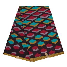 6 yards / partij Blackground Afrikaanse Stof Diamantpatroon Ankara Polyester Doek voor naaien Wax Print Handwerk DIY Materiaal