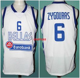 # 6 Zygouras rétro Team Hellas Grèce Maillot de basket-ball pour hommes Cousu Numéro personnalisé Nom Maillots
