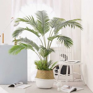 60-123cm Palmier artificiel Faux Plantes Feuille en plastique Faux arbre pour la maison Mariage Jardin Sol Salon Décorations 210624