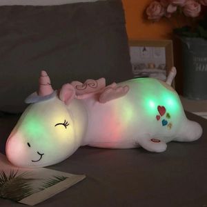 60-125 cm Giant schattige gloeiend LED-licht Unicorn Plush Toys Lovely Luminous Animal Pillow Gevulde poppen voor kinderen Kinderen Geschenken 231222