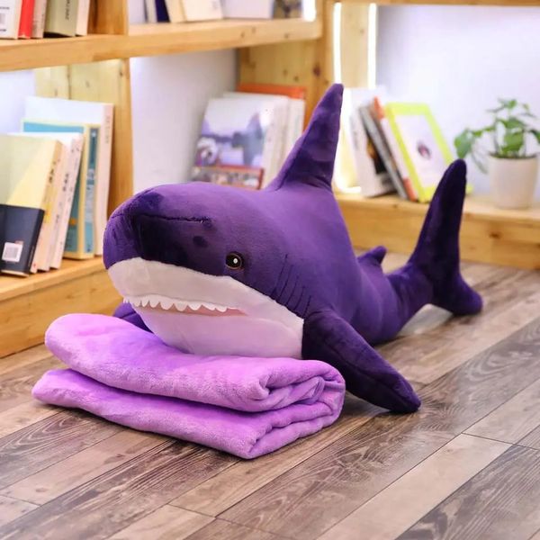 60-140 cm gros requin en peluche de Russie requin jouets en peluche avec couverture poupées en peluche doux oreiller animal enfants bébé jouets cadeau d'anniversaire 240111