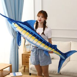 60-140 cm Simulation Blue Marlin Jouets en peluche en peluche doux oreiller créatif poupées de poisson cadeau d'anniversaire drôle pour enfants garçons 240315