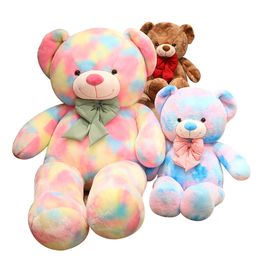 60/80 cm Kawaii Plush Teddy Bear Pillow Toys Konijn Plush knuffel Dierpoppen kleurrijke boogbeer mooi verjaardagscadeau voor kinderen