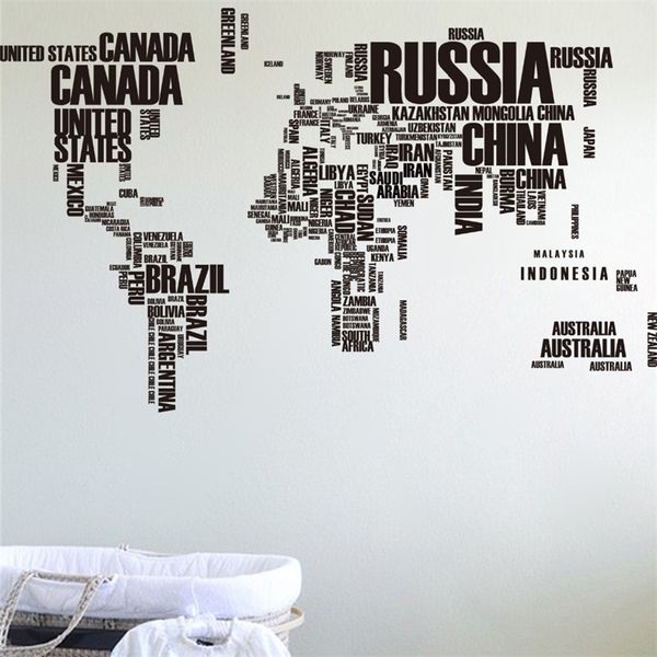 60 * 90 * 2 Grandes pegatinas de pared del mapa del mundo Letras creativas originales Mapa Arte de la pared Dormitorio Decoraciones para el hogar Tatuajes de pared 210308