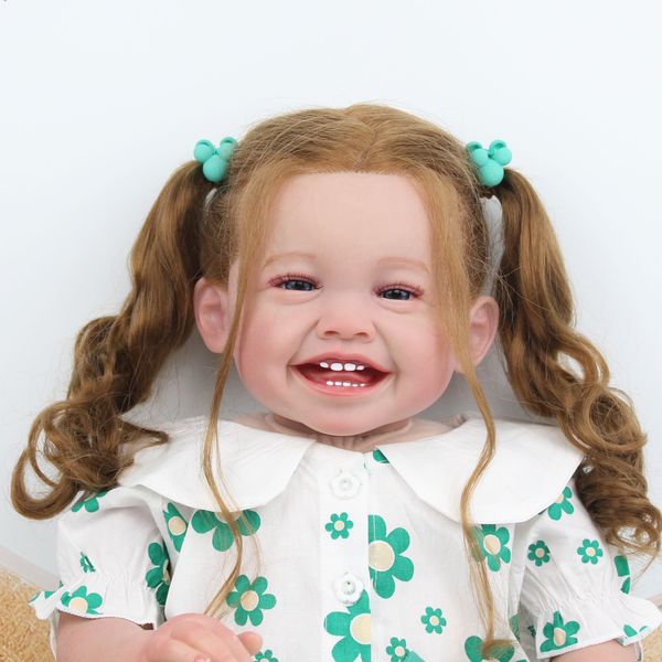 Muñeca Reborn de silicona con cuerpo de tela y piel pintada en 3D de 60 CM para niña, bebé artístico con vasos sanguíneos, sonrisa realista hecha a mano, regalo de Navidad para niños pequeños