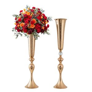 Unieke Textuur Goud Metalen Bloemenvaas Tafel Moderne Decoraties Stand Centerpieces voor bruiloft