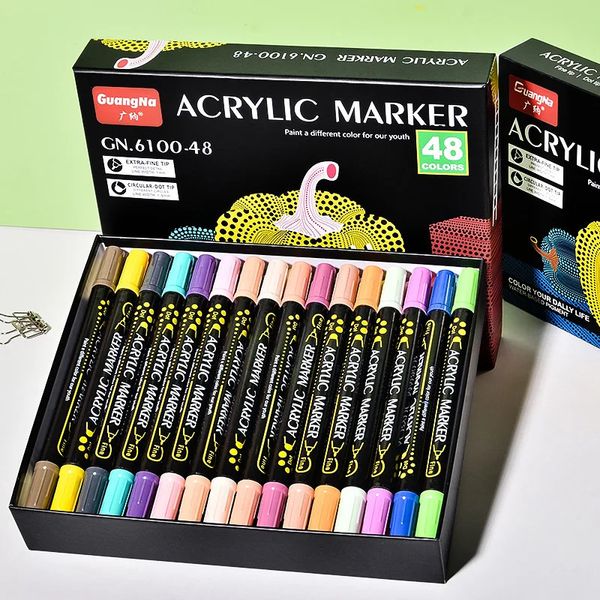 Stylos marqueurs de peinture acrylique, 60 couleurs, Extra fins et pointes à points pour peinture sur roche, tasse, céramique, verre, bois, tissu, toile, métal, 240229