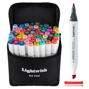 60 gekleurde alcoholmarkeringen Art Tekening Manga Twin Tip Marker Pen Set + Carry Bag + Markering Pen Art Supplies Y200709