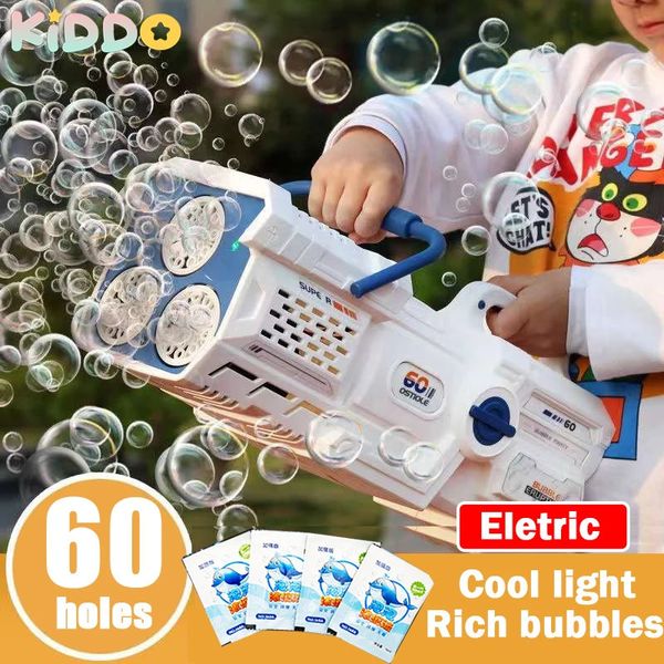 60 trous Bubble Gun Automatic Electric Rocket Soap Bubbles Magic Machine Outdoor Bath Party Toy LED Light Childrens Day Cadeaux 240416