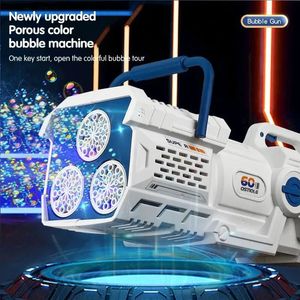 60 Gaten Bubble Gun Elektrische Automatische Raket Zeepbel Machine Kid Outdoor Bruiloft Speelgoed LED Licht Kinderdag Geschenken 240329