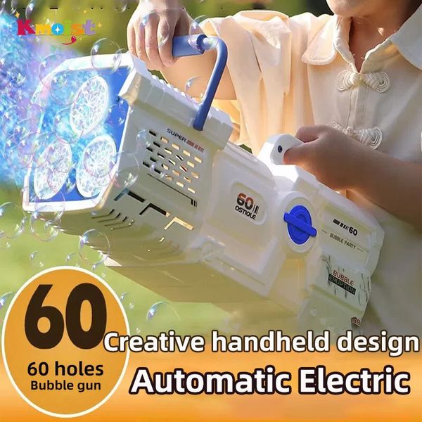 60 trous pistolet à bulles lumière LED électrique automatique fusée Machine à savon jouets pour enfants en plein air fête de mariage cadeaux pour enfants 240202