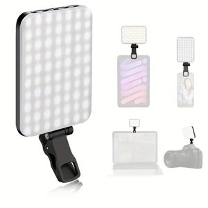 60 LED draagbare selfie lichte videoconferentieverlichting met clipcamera statiefadapter oplaadbaar 2200mAh CRI 97+, 3 lichtmodi voor iPhone-webcam voor streaming.