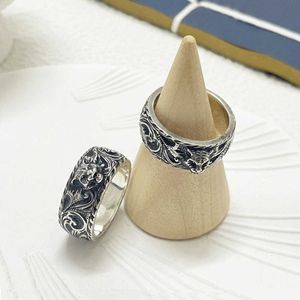 60% korting op 2023 Nieuwe luxe hoogwaardige mode -sieraden voor oude bewerkte tijgerkop Silver Old Dominee Male ring Hip Hop Ins Hoge versie