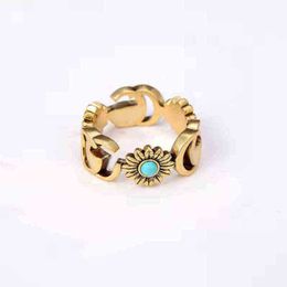 60% de réduction bijoux de créateur bracelet collier Accessoires bague marguerite bronze fleur Turquoise bague pour les couples