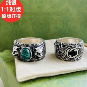 60% korting designer sieraden armband ketting 925 tuin serie oude gesneden Malachiet hoofd mannen vrouwen gepersonaliseerde ring