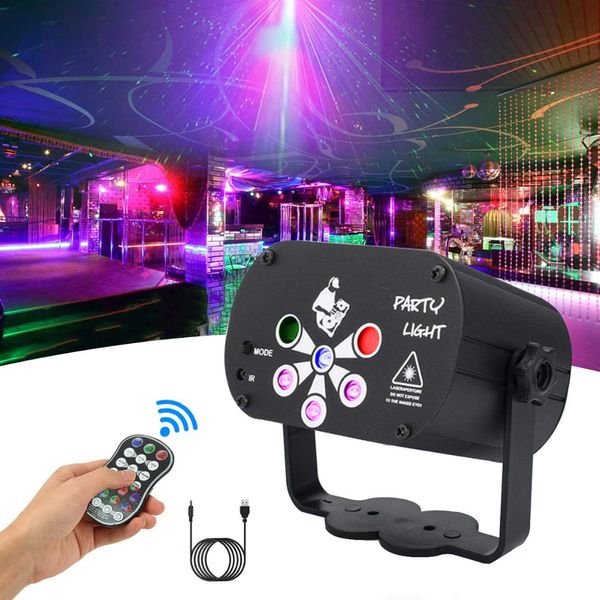 6 lentes de iluminación láser USB remoto DJ Disco etapa luz RGB sonido fiesta luces para el hogar boda cumpleaños