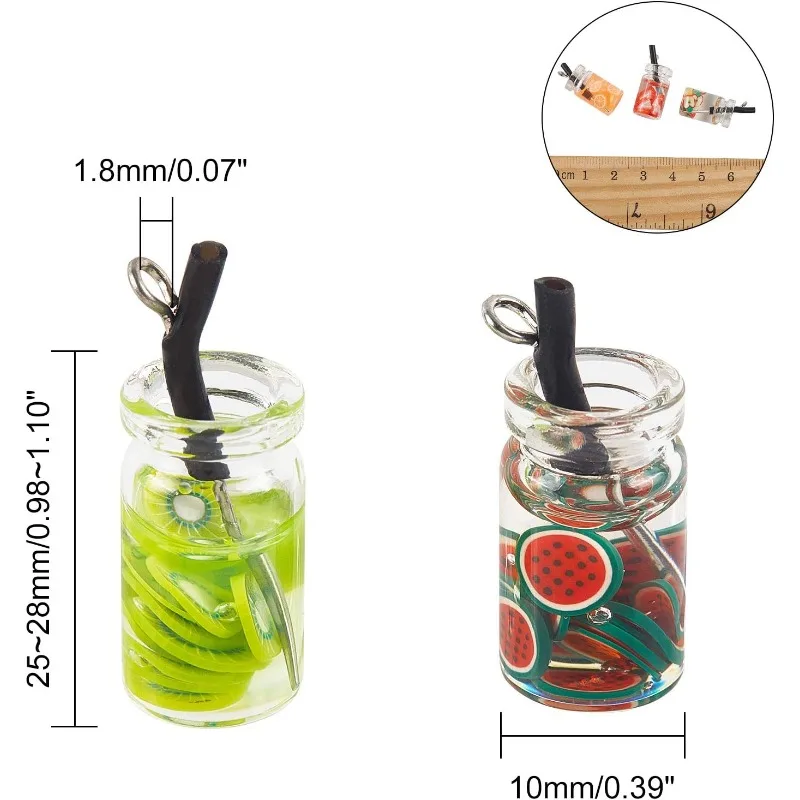 60 PCs Mini -Obst -Tee -Anhänger 12 Farben Harzflasche Boba Obst Tee Charm