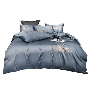 60 DRAAD Vierdelige set lente en zomer puur katoenen laken quilt deksel bruiloft beddengoed katoen satijn 240420