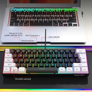 60 Wired Gaming Keyboard RGB Backlight Ultra compacte mini waterdichte kleine 61 sleutel voor PCMAC -gamers 240418