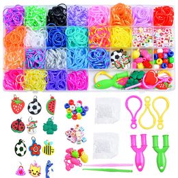 600 1500 Uds. Juego de bandas de telar de colores, Kit de fabricación de pulseras de Color caramelo, banda de goma DIY, juguetes artesanales tejidos para niñas, regalos 220608