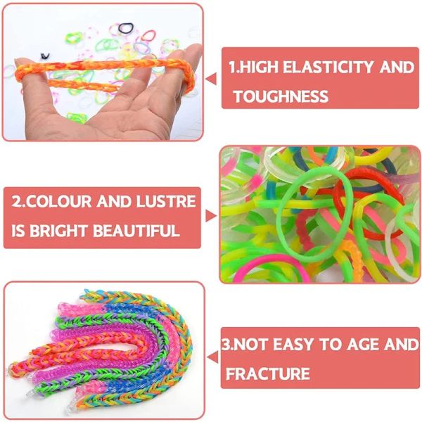 600-1800pcs+ bandas de telar coloridas establecidas para pulsera de color caramelo kit de goma de bricolaje kit de brazalete tejido para niñas regalos de juguetes para niñas