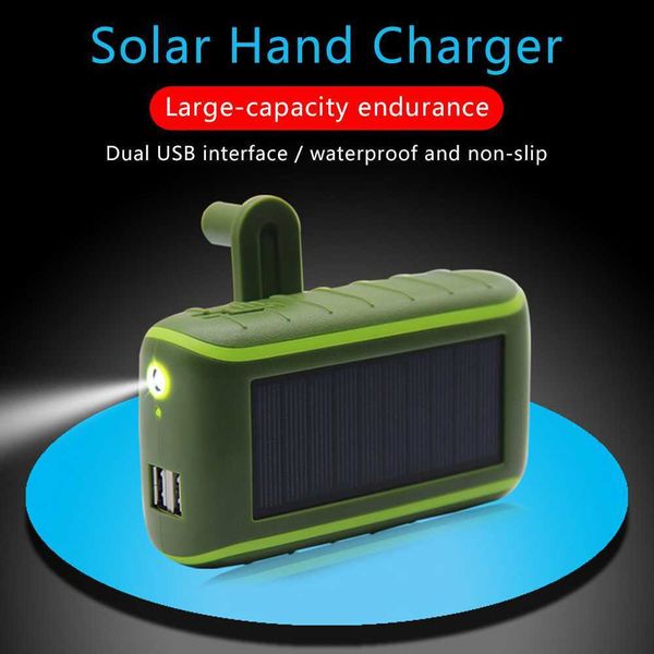 6000 / 8000mAh Multi-fonction Solar Power Bank Manivelle Dynamo Alimenté Universel Double USB Extérieur Chargeur Portable PoverBank L230712