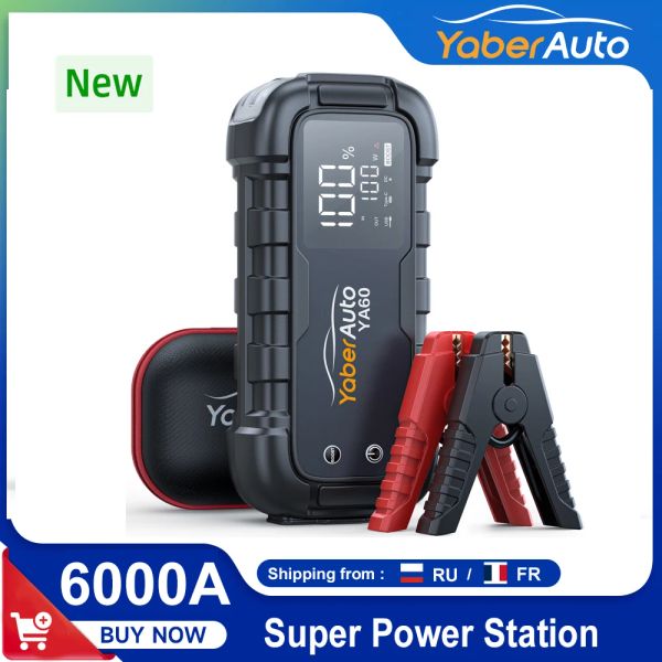 6000a Jump Starter 150W DC Car Chargeur de batterie de voiture 3.3 Écran LED 600 LUMENS Chargeur de batterie de lampe de poche Super Dispositif de départ