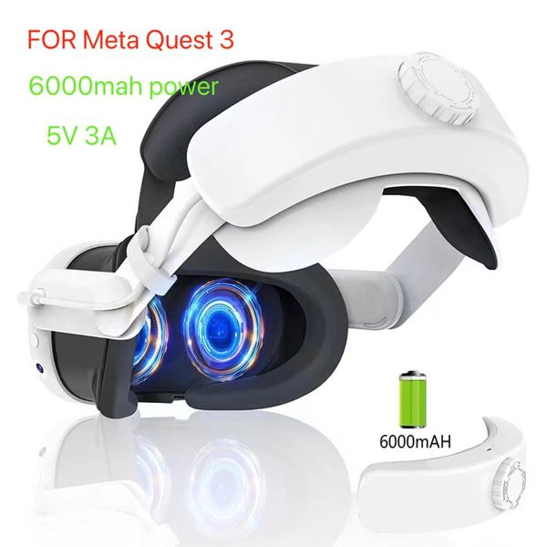 Batería interna de 6000 mAh Potencia Super Long para Meta Quest3 Head Wear ABS Elite Oculus Quest 3 Diadema VR Accesorios Juego AR VR TIEMPO USO