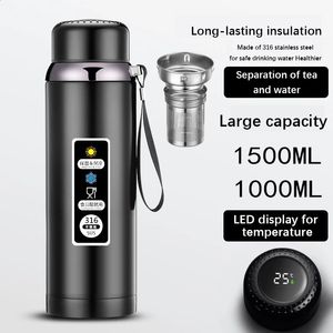 6001500 ml 316 bouteille thermos en acier inoxydable affichage de la température à LED flacon à vide avec filtre de séparation de thé tasse anti-fuite 240130