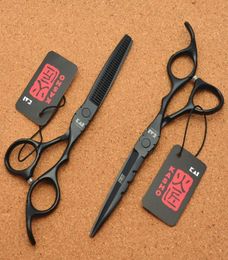 60039039 Japón 440C tijeras de peluquería de Color negro tijeras de corte tijeras de adelgazamiento cabello humano profesional H10108012029