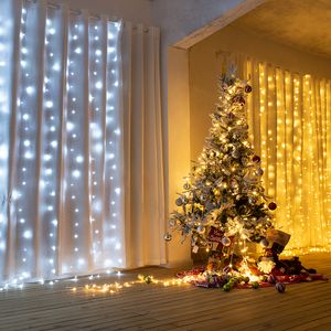 600LED Venster Gordijn String Fairy Light Wedding Christmas Party Decor (Warm White) Top-Grade Material Strings Lighting Snelle levering