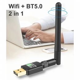 Adaptateur WiFi USB double bande 600 Mbps avec BT5.0 pour PC/ordinateur de bureau/ordinateur portable - Récepteur externe et dongle réseau sans fil rapide avec connectivité et portée améliorées