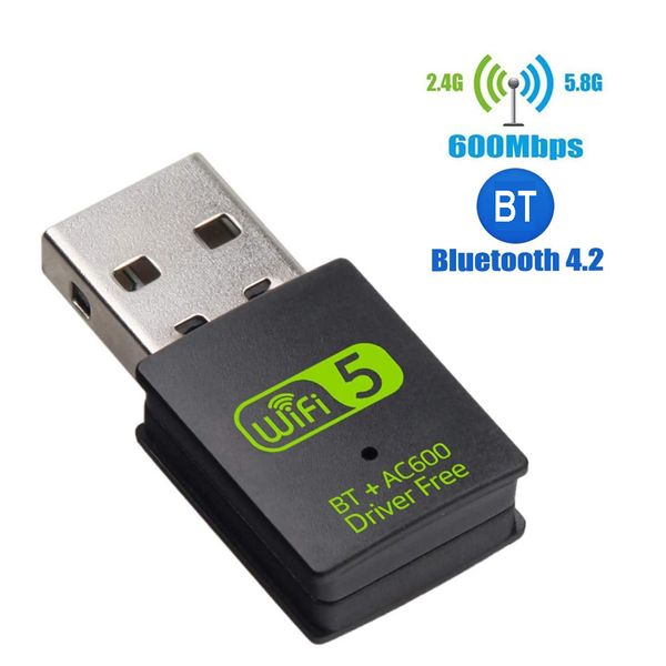 Adaptador USB WIFI de 600Mbps, controlador gratuito con Bluetooth 2 en 1, banda Dual, adaptador LAN Ethernet de 5GHz, tarjeta de red