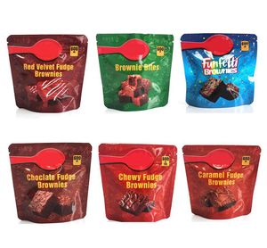 600MG Brownie edlbles emballage mylar sacs velours rouge moelleux caramel fudge brownies chocolat emballage comestible baggies pochette anti-odeur