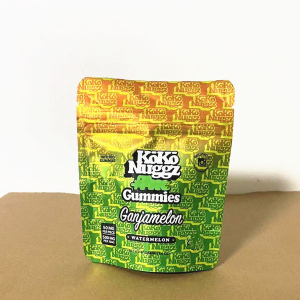 600 mg Koko Nuggz Runtz Sacs d'emballage pastèque Gummies Zip Lock Pack refermable Emballage de vente au détail Candy Gummy Bag Fleur sèche SmellProof Mylar paquet