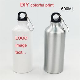 600 ml de bouteille PO Texte Diy Print coloré personnalisé pour Biker Hiker Travel Sport Team Company Promotion Aluminium 220706