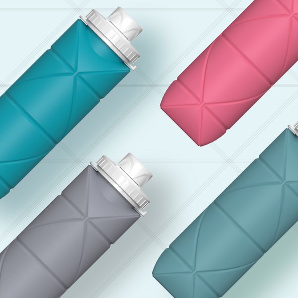 Botella de agua plegable de silicona de 600ml, botella de agua deportiva para viajes al aire libre, taza de agua portátil para correr, montar, acampar, senderismo, hervidor