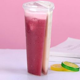 Vasos desechables de plástico transparente con tapa para compartir en forma de corazón de 600ML, vasos de jugo de té de la leche para parejas de enamorados en forma de corazón