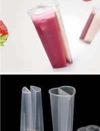600ML Hartvormige Dubbele Delen Beker Transparant Plastic Wegwerpbekers met Deksels Melk Thee Sap Cups voor Minnaar Paar GEEN Stro