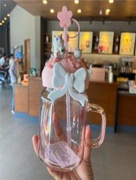 600 ml rose sakura mignon chat paille tasses en verre de boisson froide tasse cadeau cadeau7138934