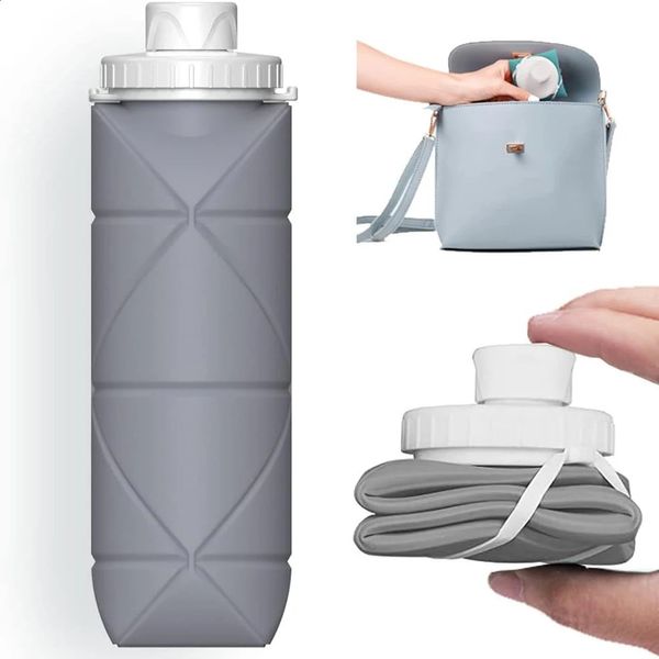 600 ml Silicone pliant Water Cup Bottles pliables Poldable Travel Gym Camping Randonnée Randonnée à l'épreuve Sports Kettle Drinkware 240420