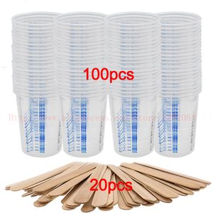 600 ml pistolet pulvérisateur tasses à mesurer jetables 25/50/100 pièces clair gradué en plastique peinture tasses de mélange bâtons de mélange pour peinture 220704