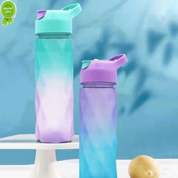 Botella de agua de 600ml con pajita para niñas, botella de bebida de diamante degradado, botella de agua deportiva, vasos de plástico reutilizables para estudiantes adultos