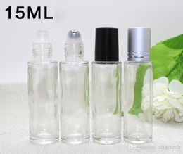 600 Uds 15ml botella de vidrio Vacío claro bola de rodillo 0,5 OZ contenedor de líquido de aceite esencial botella de Perfume 15 ml envío rápido